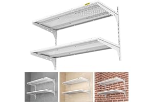 Aecxm 1pack×2 Tier 1.3x3ft Garage Shelving Wall Mounted, 250lbs Load Capacity,15.6x36inch per Shelf Height Cassette Adjustable Floating Shelves(White)