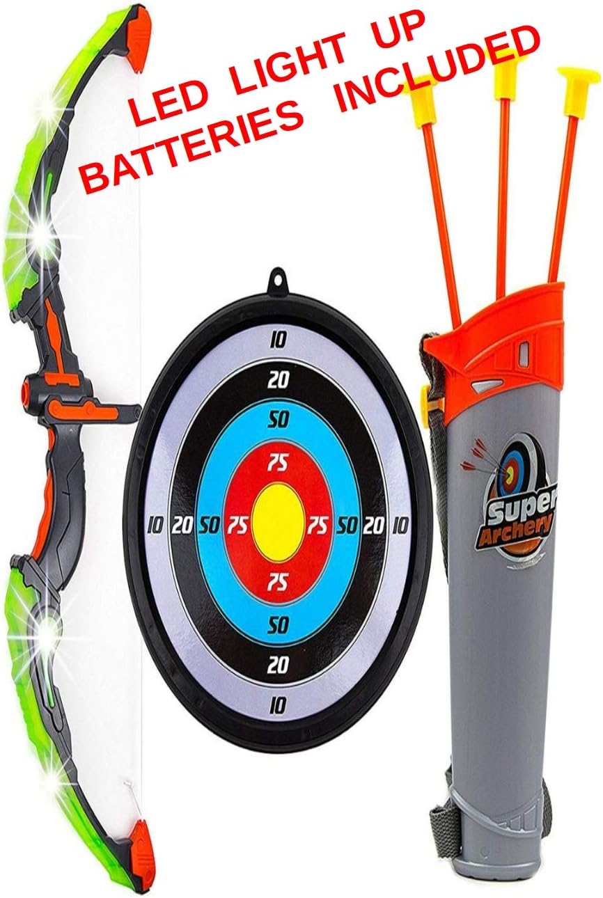 Ninja Toy - Bow Archery Set Kids with Arrow Holder with Target - Indoor Outdoor - Garden Fun Game - Led Light Up - Batteries Included - Perfect Gift for Kids Children Boys and Girls