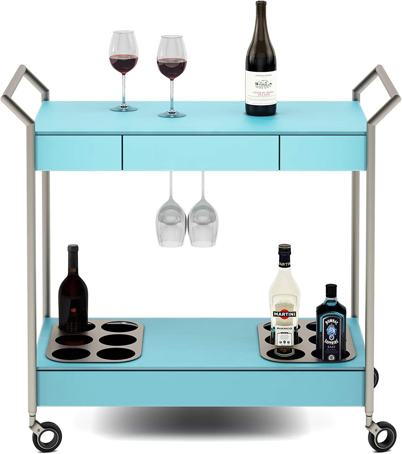 BDI Verra Glass Bar Cart, Aqua Furniture & Decor