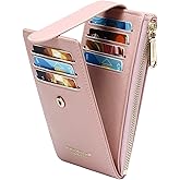 Badiya Slim Women Wallet RFID Blocking Bifold Compact 9 Card Slots Holder Wallets Soft Leather with Zipper Coin Pocket 2 ID Window