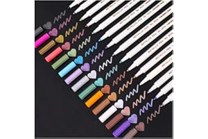 Dyvicl Metallic Marker Pens - 15 Colors Hard Fine Tip Metallic Markers for Black Paper, Adult Coloring, Card Making, Rock Painting, Scrapbooking Crafts, DIY Photo Album