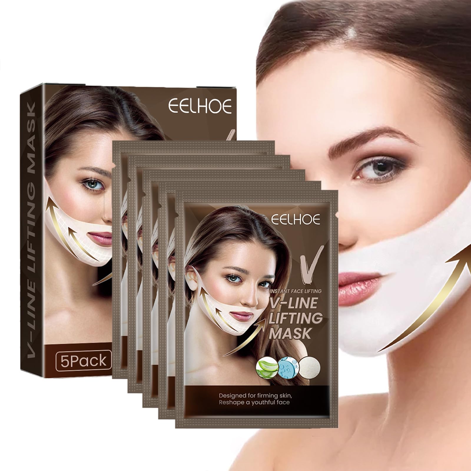 5 Pieces Double Chin Remover Masks, V Line Face Mask, V Line Lifting Mask For Shaping The Jaw, Neck And Chin, Firming, Modelling, Anti-Ageing And Double Chin Tightening Bands