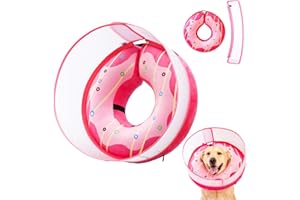 MARIYAGO Inflatable Dog Cone Collar for Large Medium Small Dogs, Soft Dog Donut Collar Adjustable Recovery Cone for Pets After Surgery, Extra Enhanced Anti-Licking Guard Shield (Pink Donut, Large)