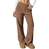 Verdusa Women's Fold Over Elastic Low Waist Lounge Pants Straight Leg Casual Sweater Pants