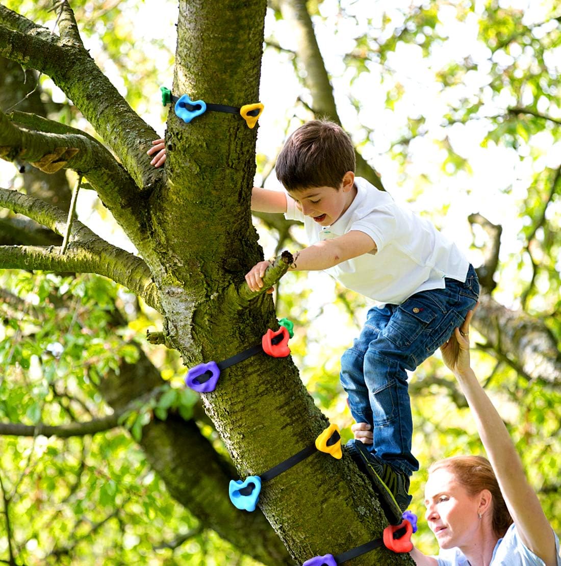 TOPNEW 12 Ninja Tree Climbing Holds for Kids Climber, Adult Climbing Rocks with 6 Ratchet Straps for Outdoor Ninja Warrior Obstacle Course Training: Toys & Games