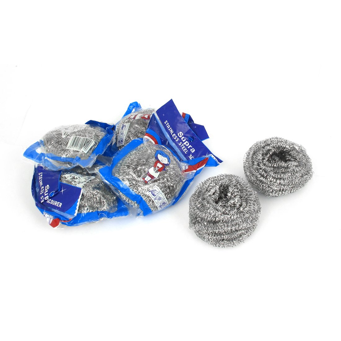Sourcingmap Steel Wire Kitchen Dish Spiral Scrubbing Cleaning Ball Cleaner Scourer Set Pan Scourer 6pcs Silver Gray