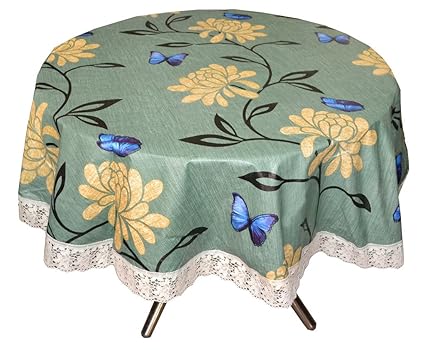 Stylista Printed Waterproof Round Table Cover with Border Laces 60 inches Diameter