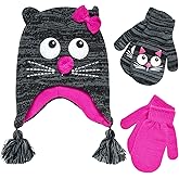 ABG Accessories Girls Critter Winter Hat and 2 Pair Gloves or Mittens (Toddler/Little Girls)