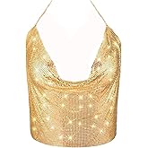 Gold Sexy Tops for Women Sparkly Deep V Neck Crop Tank Tops Cami Body Chain Fashion Top 50 * 30CM(Gold)