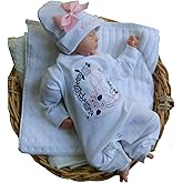 Theposhlayette Newborn Baby Girl Coming Home Outfit Floral Wreath Personalized Romper with Beanie Baby Shower Gifts White Pink 0 to 3 Months