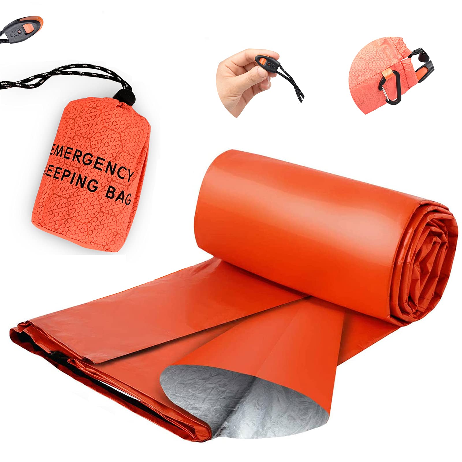 Emergency Sleeping Bag,Lightweight Keep Thermal Waterproof Camping Bag PE Aluminum Film Emergency Blanket（Orange） Emergency Sleeping Bags for Camping Travel Backpacking Wild Adventure (1)