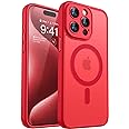 CANSHN Magnetic Compatible with iPhone 15 Pro Max Case, Upgraded [Full Camera Protection] [Compatible with Magsafe] [Translucent Matte] Shockproof Protective Phone Case Cover 6.7 Inch - Red