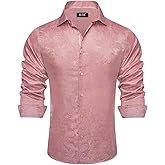 Hi-Tie Men's Wrinkle Free Inner Contrast Jacquard Long Sleeve Button Down Shirt