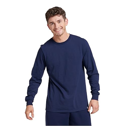 Russell Athletic Mens Cotton Performance Long Sleeve T-Shirt, Navy, 3XL