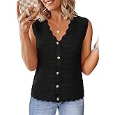 Saodimallsu Womens Sleeveless Sweater Vest V Neck Button Down Casual Loose Knit Summer Trendy Tank Tops