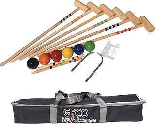 GICO Qualitäts Krocketspiel / Krocket / Crocket für 6 Spieler in Transporttasche - Der Outdoor / Garten Spielspaß mit Qualitätsware aus Massivholz für die ganze Familie -Made in EU - 3226