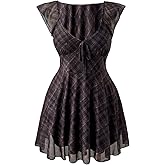 Floerns Women's Plus Size Y2k Plaid Dress Sweetheart V Neck Tartan Ruffle Going Out A Line Dresses