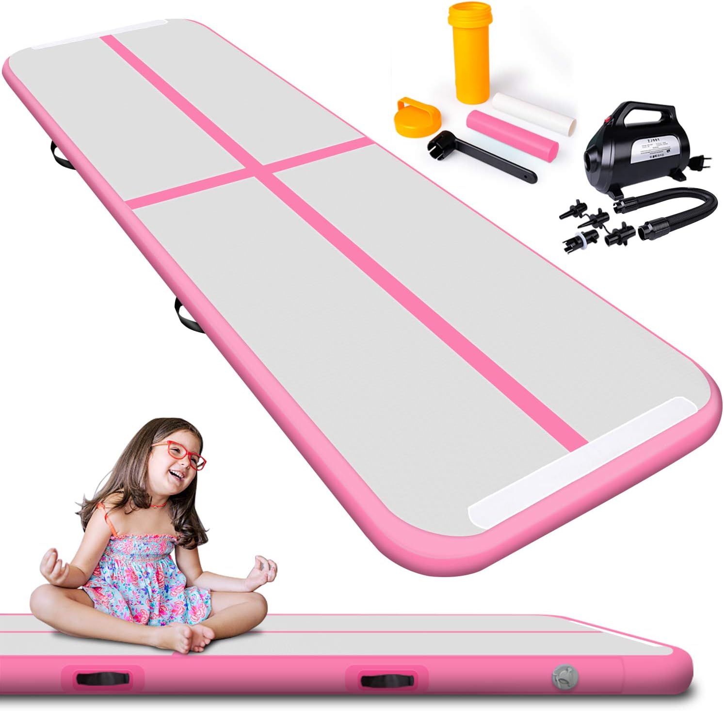 Lamlingo 2/3/4/5/6/7/8/9/10/11/12/15M Air Track Tumbling Mat Inflatable Gymnastics Mat Airtracks Mats with Electric Air Pump for Home Use Indoor Outdoor/Tumble/Gym/Training/Cheerleading Use