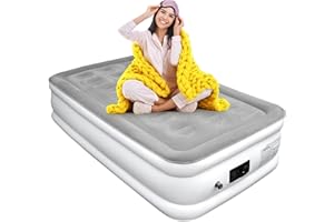 Kalff Twin Size Air Mattress with Built in Pump,18 Inch Elevated Quick Inflation/Deflation Inflatable Bed,Durable Blow Up Mattresses for Camping,Travel,Home,Guests,Indoor, Portable Rest Airbed