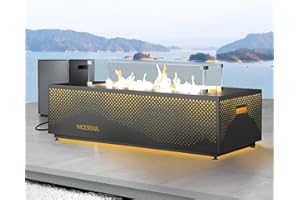 NICESOUL 42'' Propane/Natural Gas Fire Pit Table, Rectangle Firepits with Tank Table, 50000 BTU Modern Outdoor Fireplace with LED Lights for Outside Patio Backyard Deck Porch, CSA Certified, Dark Gray