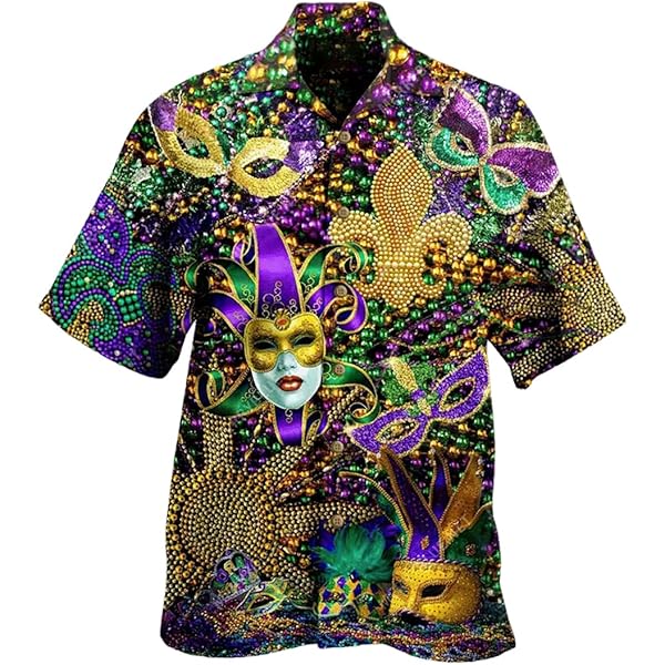 Amazon.com: Hutianyue Men Outfits for Mardi Gras Long Sleeve Lapel Button  Down Shirts Funky Printed Casual Shirts Men for Mardi Gras : Clothing,  Shoes & Jewelry