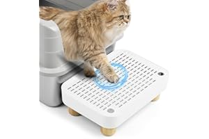 Bartuke Cat Litter Box Step Ramp, Cat Litter Catcher Mat with Wooden Feet, Filter Function, Pedal Stool for Self-Cleaning Litter Box, Ideal for Kitten & Elderly Cats (White)