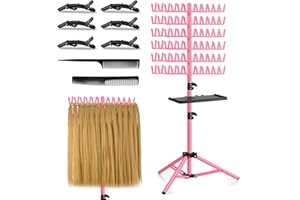 OLMRJKD Braiding Hair Rack with Tray, 144 Pegs Height Adjustable Braiding Rack, 2-side Hair Extension Holder Hanger, Hair Stand with Stylist Hair Braiding Tools for Hair Salon Home Traveling (Pink)