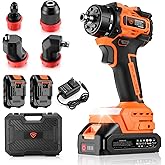 GEARLASSO 21V Brushless Cordless Drill Driver Kit, 5-in-1 Multi-Head System with 2 Batteries and Charger, Right Angle Adapter, Offset Head, 3-Jaw Chuck, Extension Head