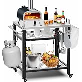 M METERXITY Stainless Steel Pizza Oven Table for Ooni, 32"x 24" Three-Shelf | Stainless Steel Outdoor Grill Cart Table, Outside BBQ Food Prep, 650 lbs, Multifunctional Area for Pizza Ovens Stand, Griddle