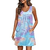 Ekouaer Nightgowns for Women Tank Sleep Shirts Sleeveless Sleep Dress with Pockets Wide Strap Nightshirts