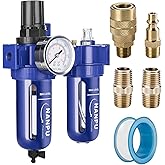 NANPU 1/2" NPT Compressed Air Filter Regulator Lubricator (FRL), Zinc Alloy, 5 Micron Brass Element, 0-150 psi Gauge, Quick Release Bowl, Manual Drain, Metal Bracket