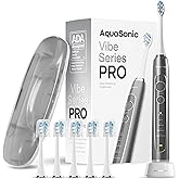 Aquasonic Vibe Series PRO – Ultra-Whitening Electric Toothbrush – 5 Modes & Smart Timers – Premium Travel Case & 6 Proflex Brush Heads – ADA Accepted Toothbrush (Charcoal Metallic)