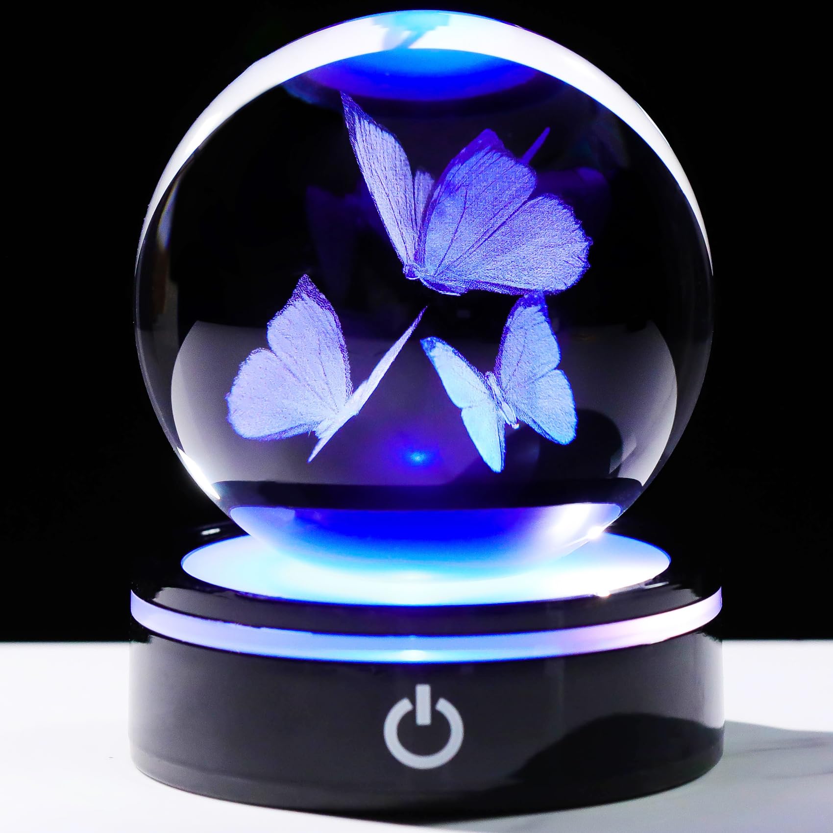 Photo 1 of YWHL 3D Butterfly Gifts for Women, Crystal Butterfly Figurine Ball with Colorful Light Base, Birthday Mother Day for Butterfly Lover, Glass Animal Collection Sphere Home Decor(80mm)