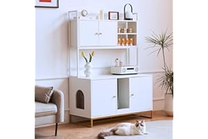 JanflyHome Cat Litter Box Enclosure, 60'' Large Double Hidden Cat Litter Box Furniture with Shelf, Indoor Cat House Furniture with Cat Scratching Pad for 2 Cats, 42.5 x 19.7 x 60 in, White