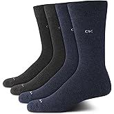 Calvin Klein Mens Dress Socks - 4 Pack Breathable Cotton Blend Cushioned Crew Socks for Work, Business and Formal Wear