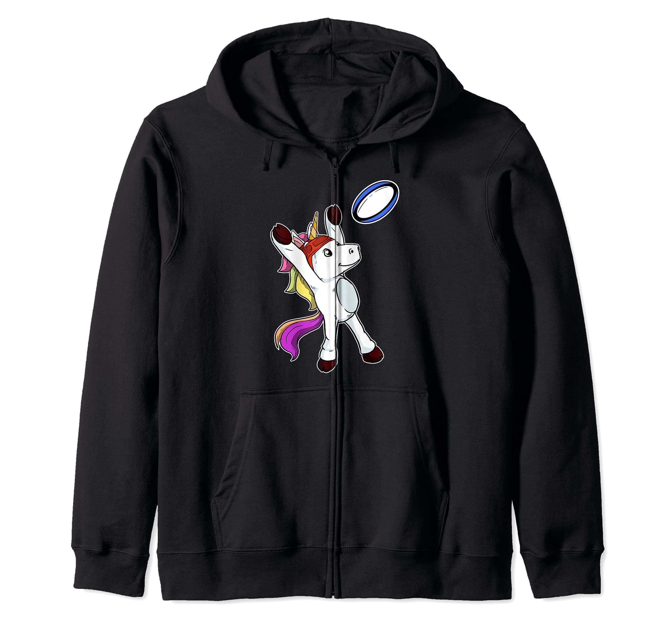 Funny Rugby Player Unicorn Catching Rugby Ball Costume Zip Hoodie