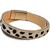 ARVATO Leopard Bracelet for Women (7.68”) Multi Layered Animal Cheetah Print Natural Stone Braided Boho Leather Wrap Bracelet Jewelry