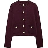 Verdusa Women's Old Money Button Up Cardigan Sweaters Formal Fall Outerwear with Pockets