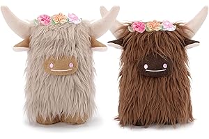 Upltowtme Highland Cow Gnomes with Flowers, Brown Scottish Tomte Doll Decor, Farmhouse Nordic Dwarf Home Decoration, Calf Gnome Herd Collection, Gift for Her, Set of 2