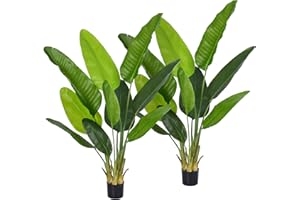 HAIHONG Artificial Bird of Paradise Plant, Fake Tree with Realistic Leaves and Durable pots, Adjustment-Free Branches Artificial Tree for Indoor Outdoor Home Decor (5FT 2Packs)