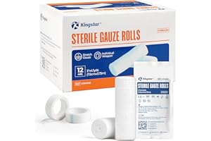 K KINGSTAR Sterile Gauze Rolls, 3" x 4.1 Yards, Conforming Stretch Gauze Bandage, Pack of 12, Firm Support for Dressings and Splints, Latex-Free First Aid Supplies Individually Wrapped with Bonus Tape