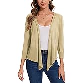 MINTLIMIT Women's Tie Front Cardigan Casual 3/4 Sleeve Bolero Shrug Knotted Lightweight Sheer Shrug Cardigan Sweater Top