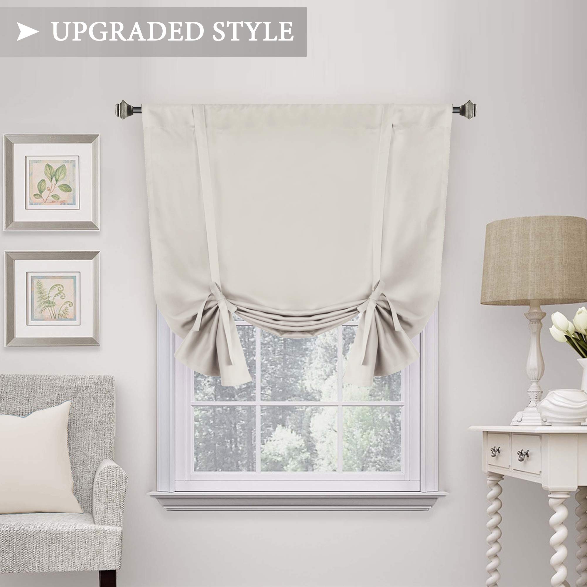 H.VERSAILTEX Thermal Insulated Blackout Tie Up Curtain, Adjustable Window Shade, Rod Pocket Curtain Panel - 42" Wide by 63" Long - Solid in Cream