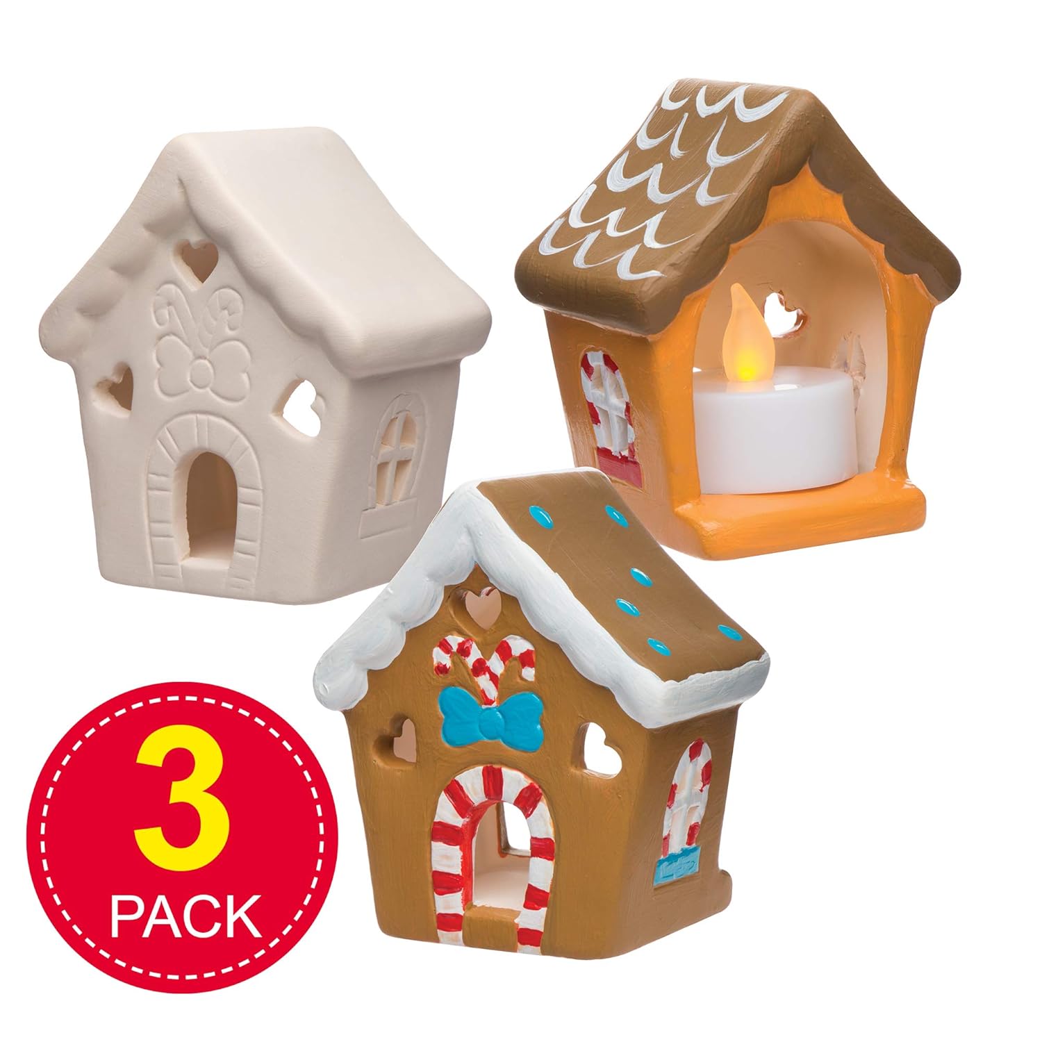 Baker Ross AR693 Gingerbread House Ceramic Tealight Holder Kits, for Kids Christmas Crafts and Gifts (Box of 3), Assorted - Image 3