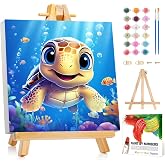 Reivworl Sea Turtles Paint by Numbers Kit for Kids with Frame 8×8 inch | Sea Turtles Paint by Number for Kids Age 6-8-12, Acrylic Paint by Numbers for Gifts and Decor