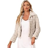 Allegra K Women's Faux Fur Fluffy Coat Collar 2025 Warm Winter Cropped Jacket