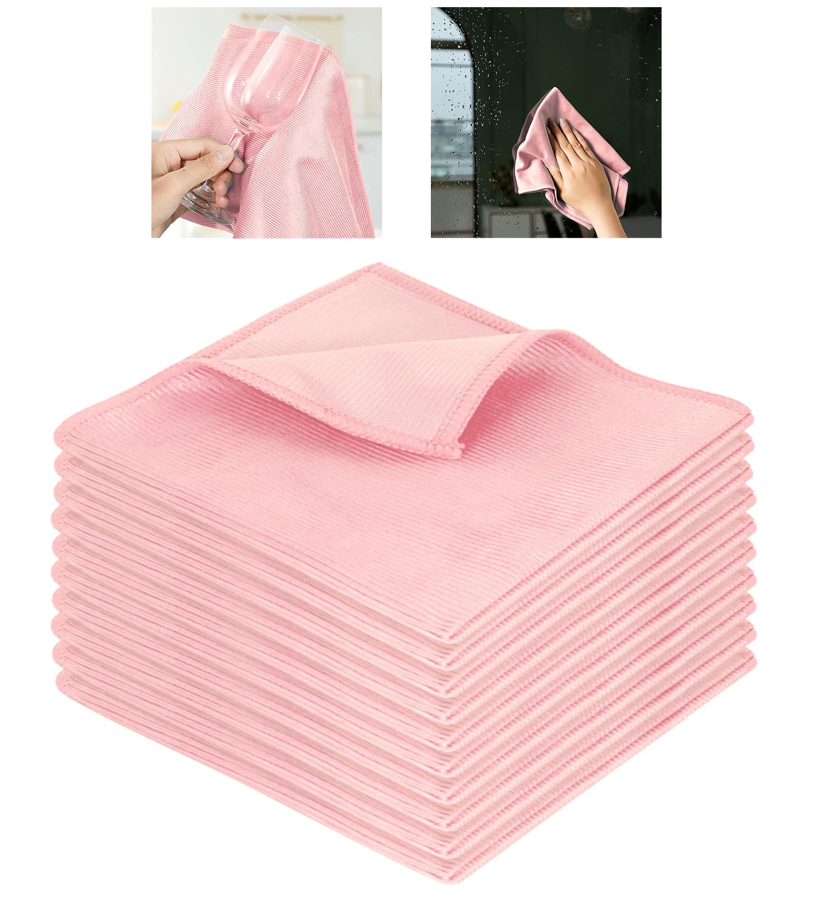 Beaface Microfibre Cleaning Cloths 10 Pack, Glass Cleaning Cloths Lint Free Scratch Free for Glass Windows Screens Mirrors 30 x 30cm (Pink 1)