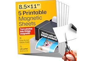 Printable Magnetic Sheets - 5 PCs Each 8.5” x 11” - Flexible Magnet Sheets Non Adhesive for Photo and Picture Magnets - Matte