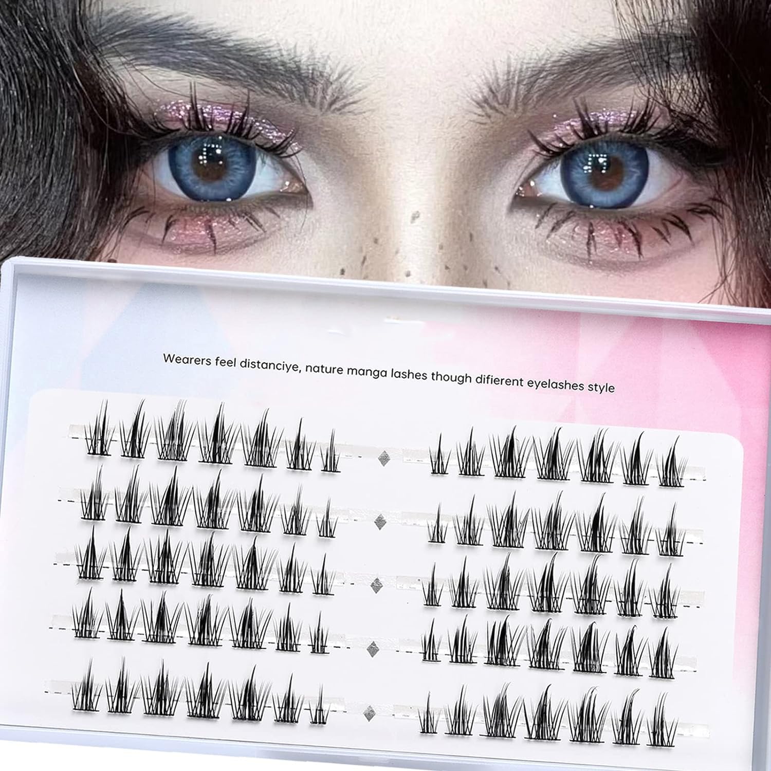 Manga Lashes Natural Look Individual Lash Wispy Silky Anime Eyelashes Cluster Japanese Cosplay False Eyelashes Reusable, Look Like Extensions DIY At Home (White Moonlight)