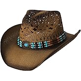 Wildarms Western Cowboy Hat for Women Men Wide Brim Woven Straw Cowboy Hat for Men Cowgirl Exquisite Decoration Band